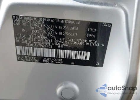 2015 Toyota Rav4 Limited from USA, damaged, VIN 2T3YFREV7FW203028